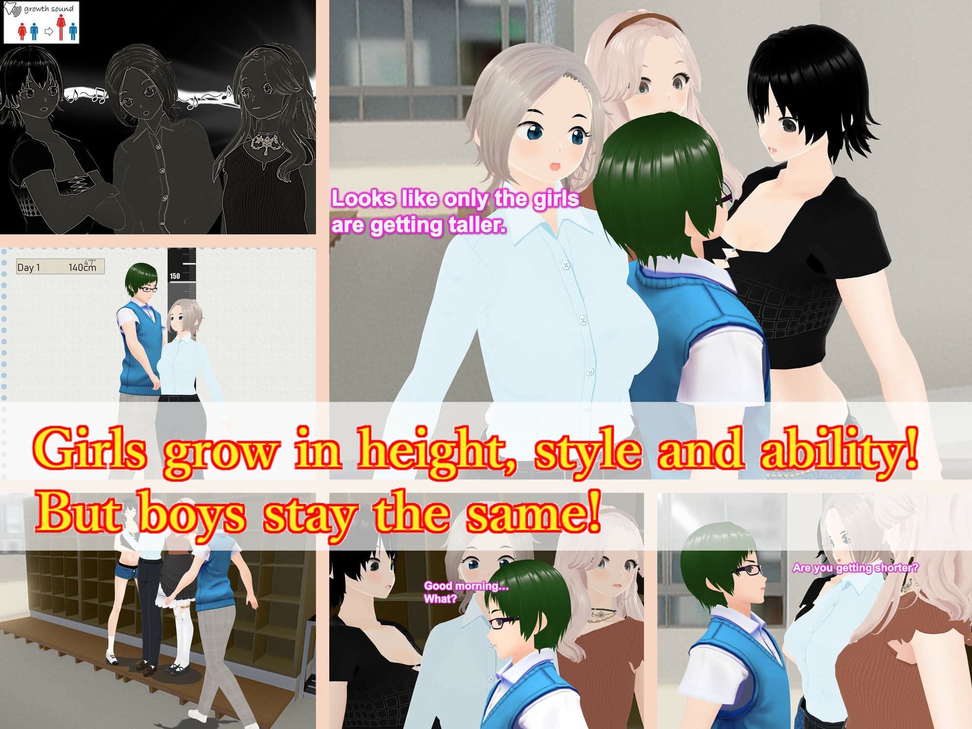 Outgrowing only girls， Overtake boys， Growth sound. School shoe rack Arc サンプル画像 1