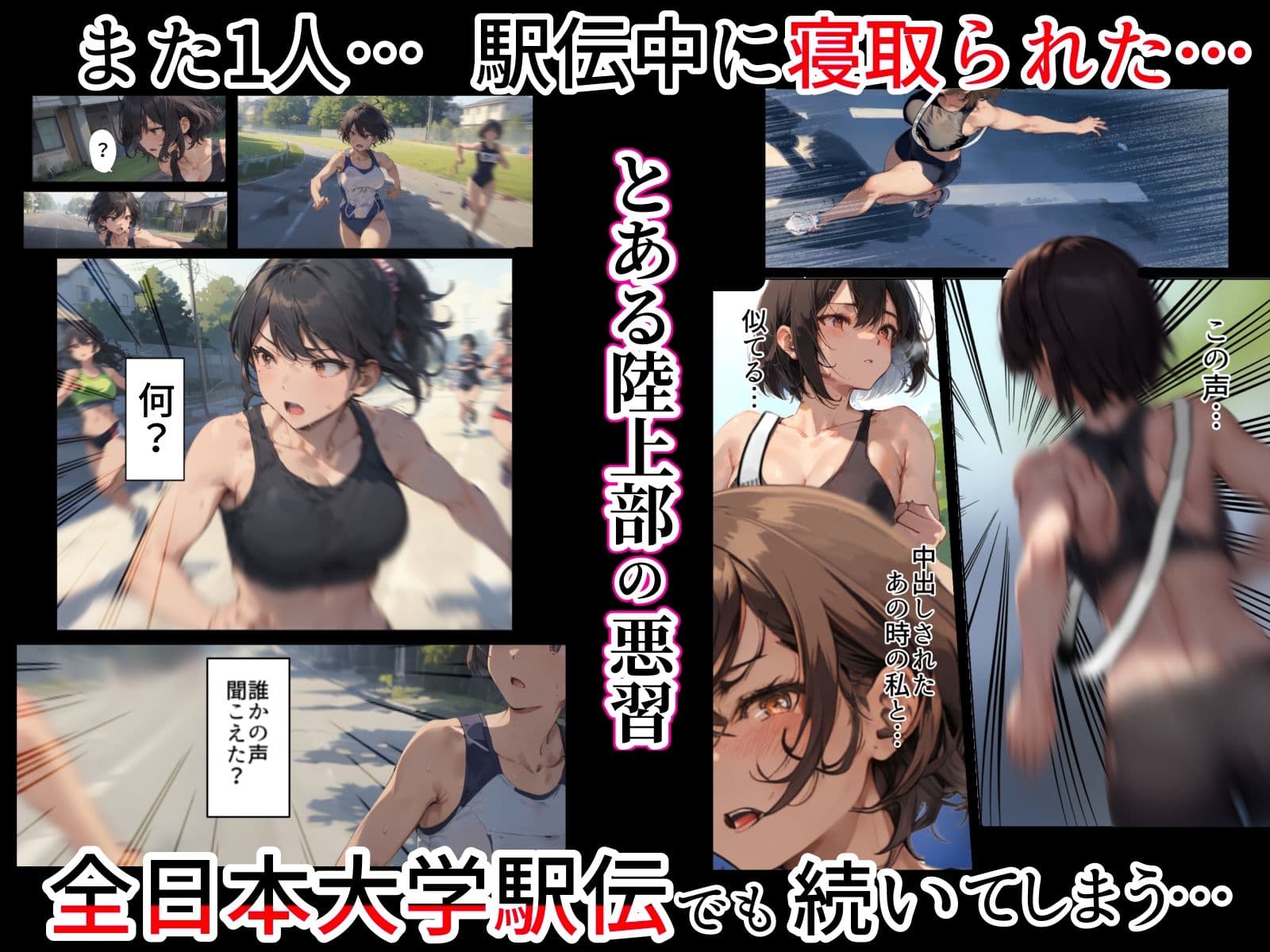 再開！寝取られ大学駅伝-陸上女子は大会中にOBに中出し孕まされ敗退出産ゴールへ！全国大学駅伝でやっと遠距離から再会した彼女達はチャラ男達に寝取られる話【寝取られ駅伝2】 サンプル画像 1
