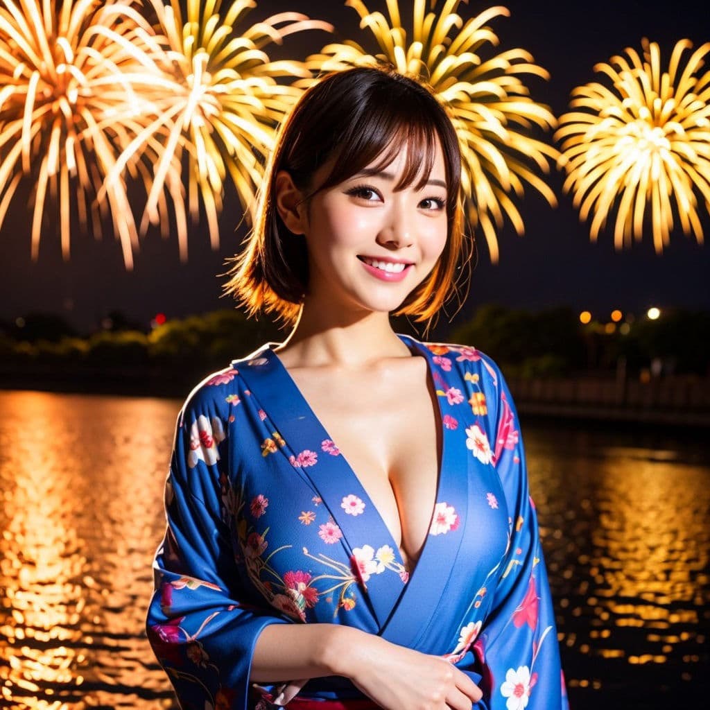 伝統的な花火と美女のコラボ サンプル画像 4