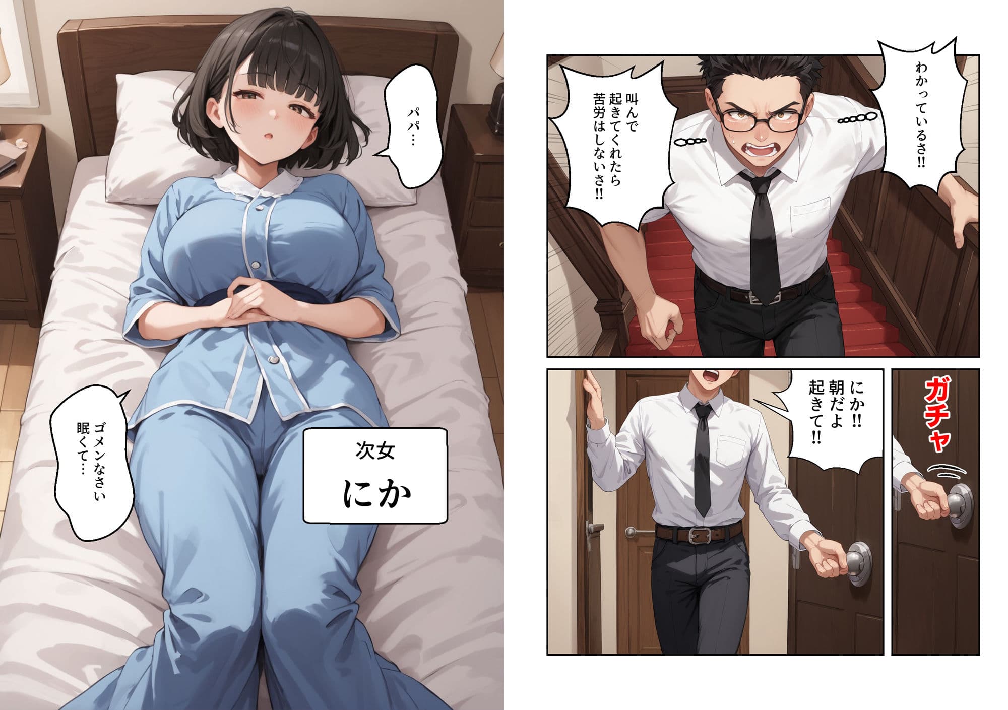 シングルファザーの3姉妹目覚ましチンポ挿入【マンガ】 サンプル画像 3