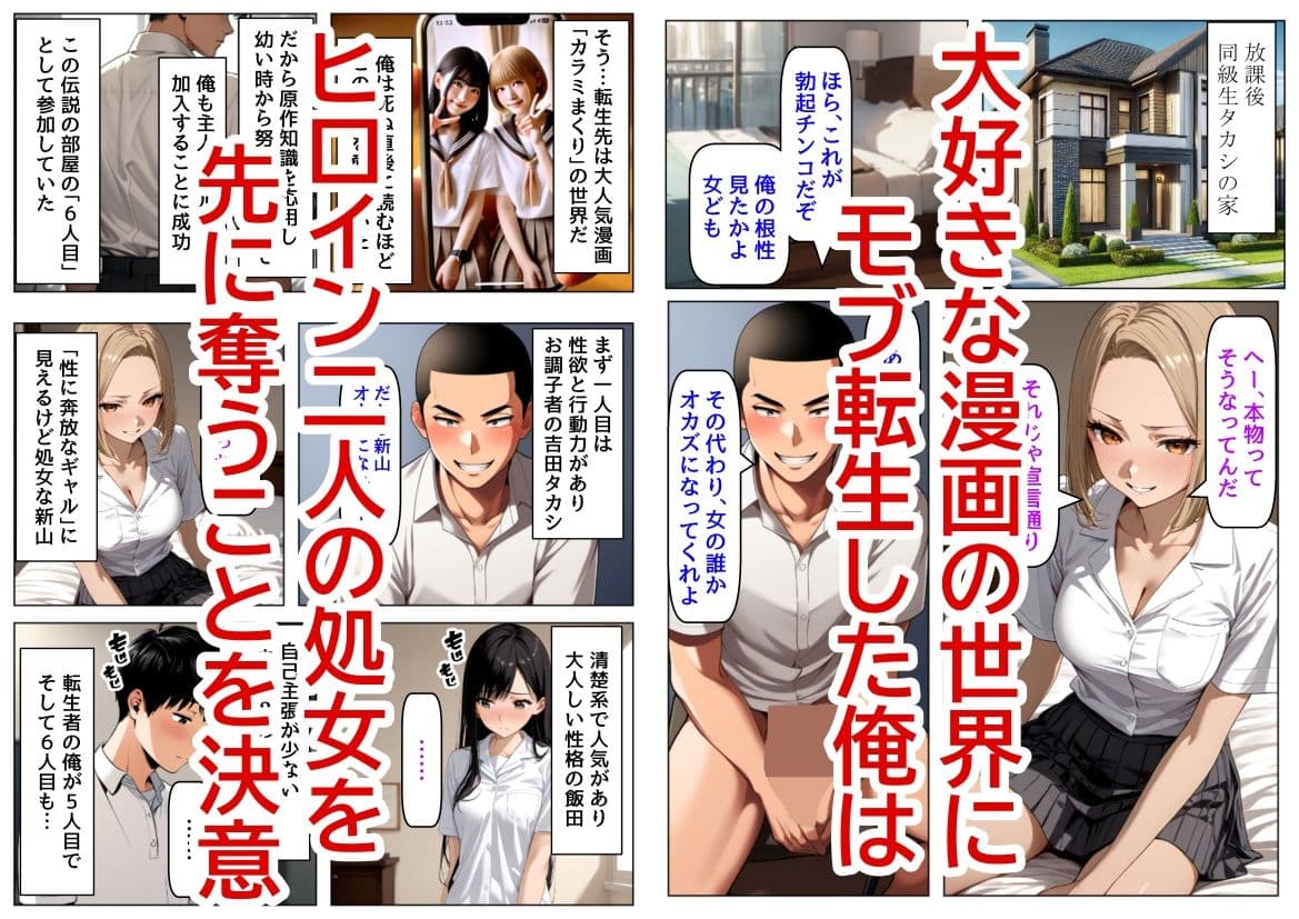 《カラミまくり転生 1巻》同人漫画のモブ転生で俺だけ無双、ヒロインたちの処女を先に頂戴する サンプル画像 1