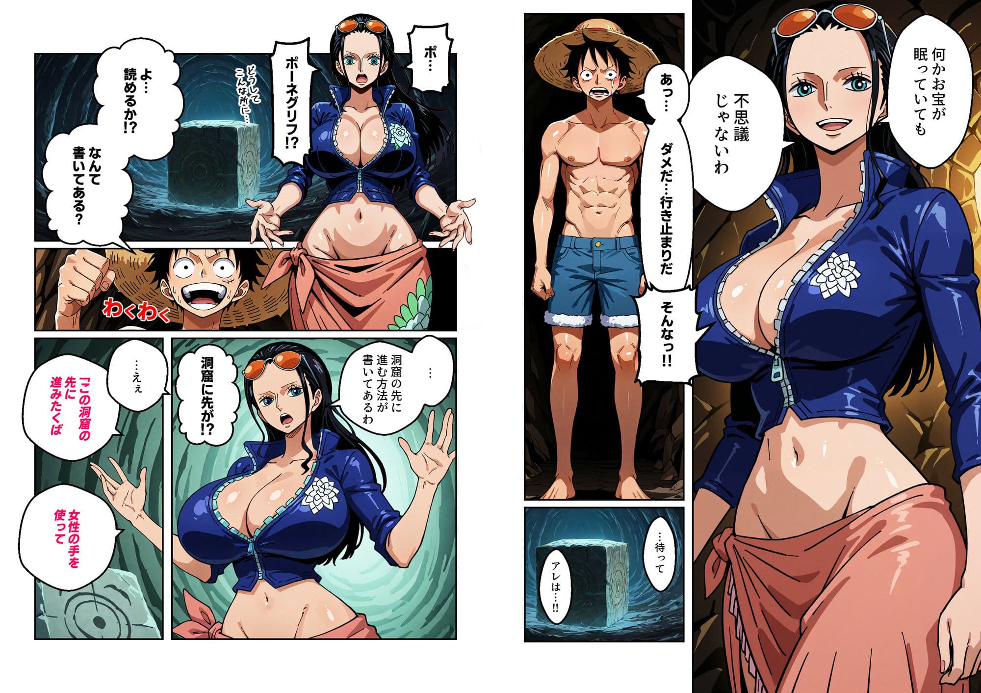 ワン○ース ニコ・ロビ○ 洞窟探検 スケベなポーネグリフの指示通りエッチ【マンガ＋CG集】 サンプル画像 2