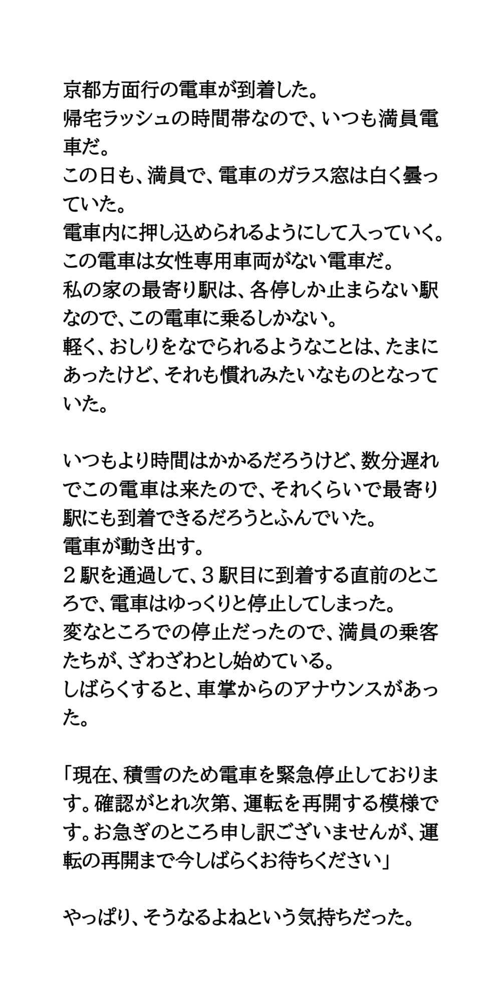 積雪で10時間電車内に閉じ込め。我慢が限界に達して失禁してしまった話 サンプル画像 2