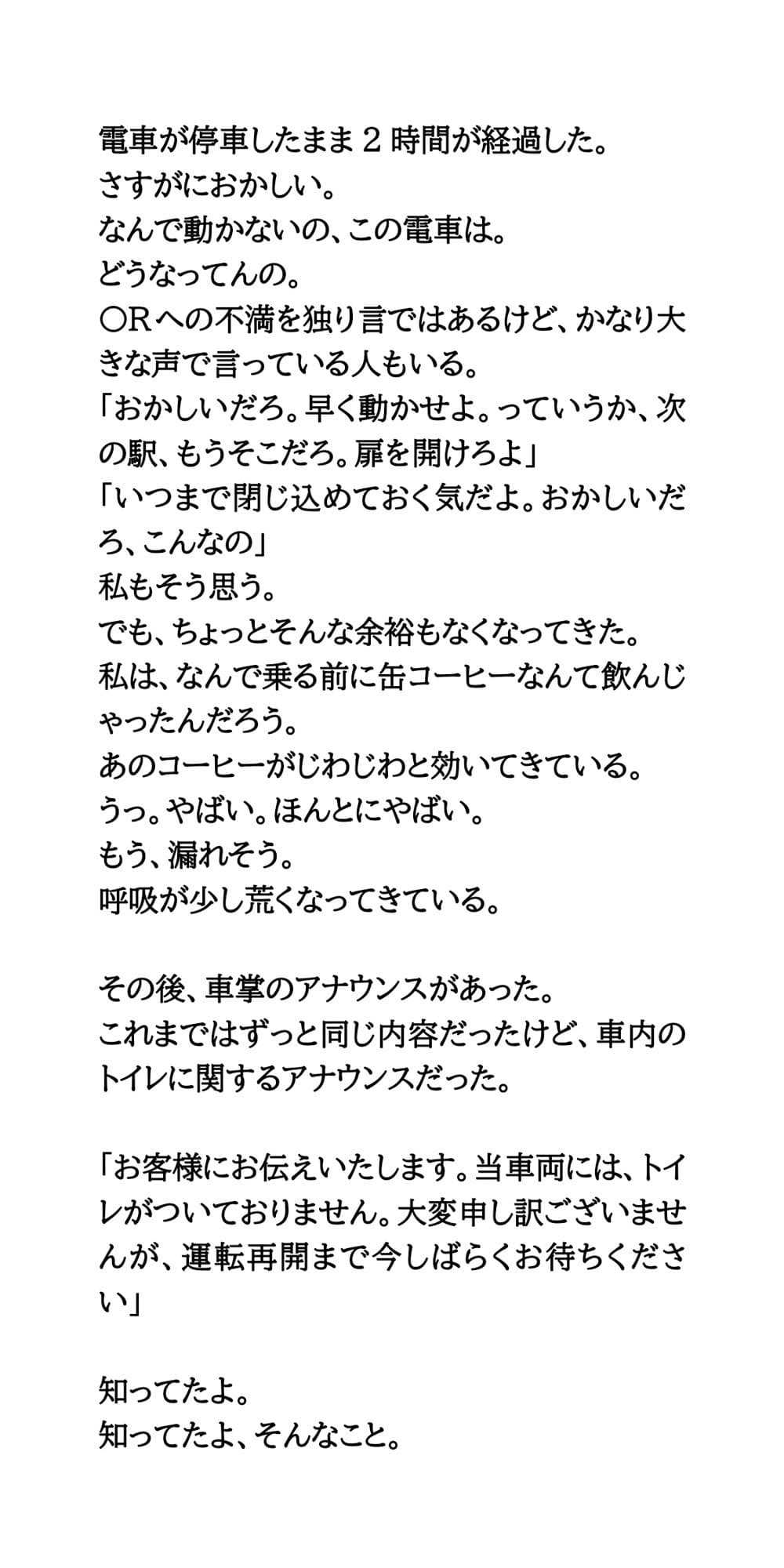 積雪で10時間電車内に閉じ込め。我慢が限界に達して失禁してしまった話 サンプル画像 5