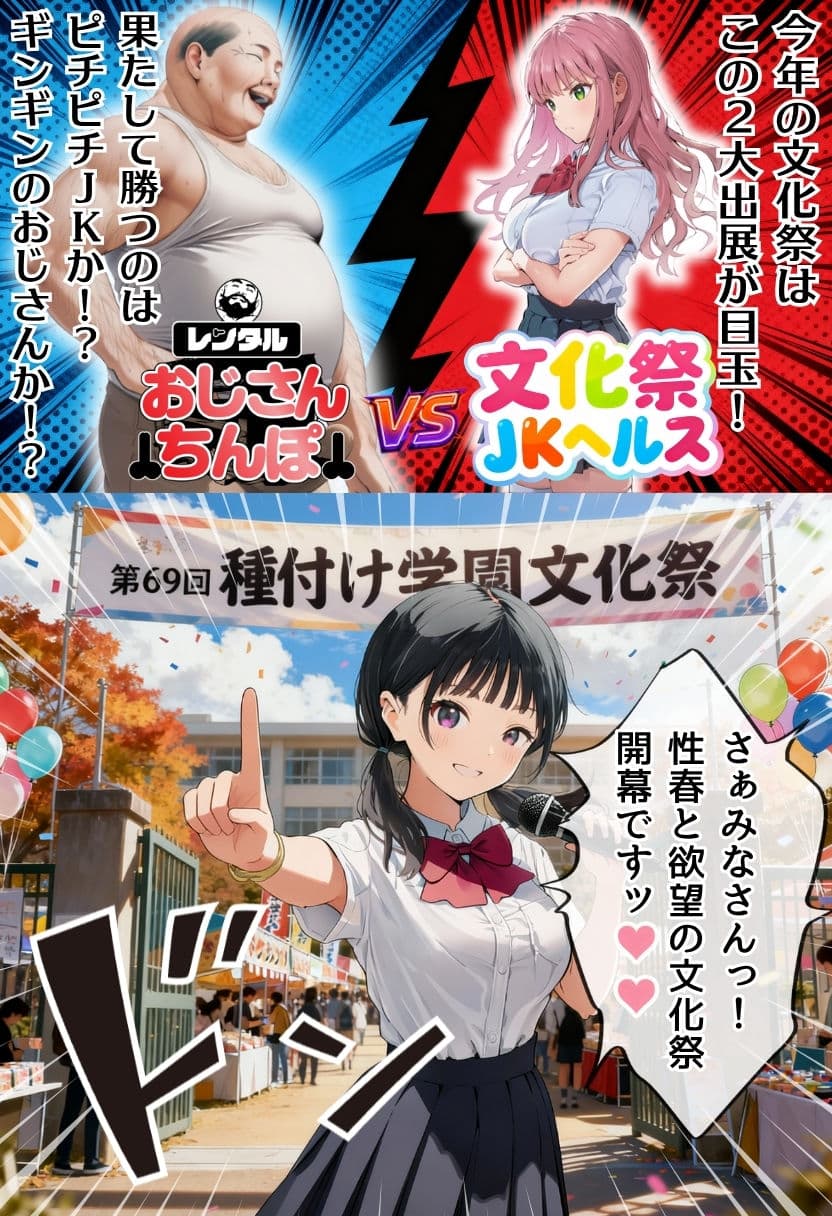 【大乱交】文化祭JKヘルス VS レンタルおじさんちんぽ サンプル画像 1