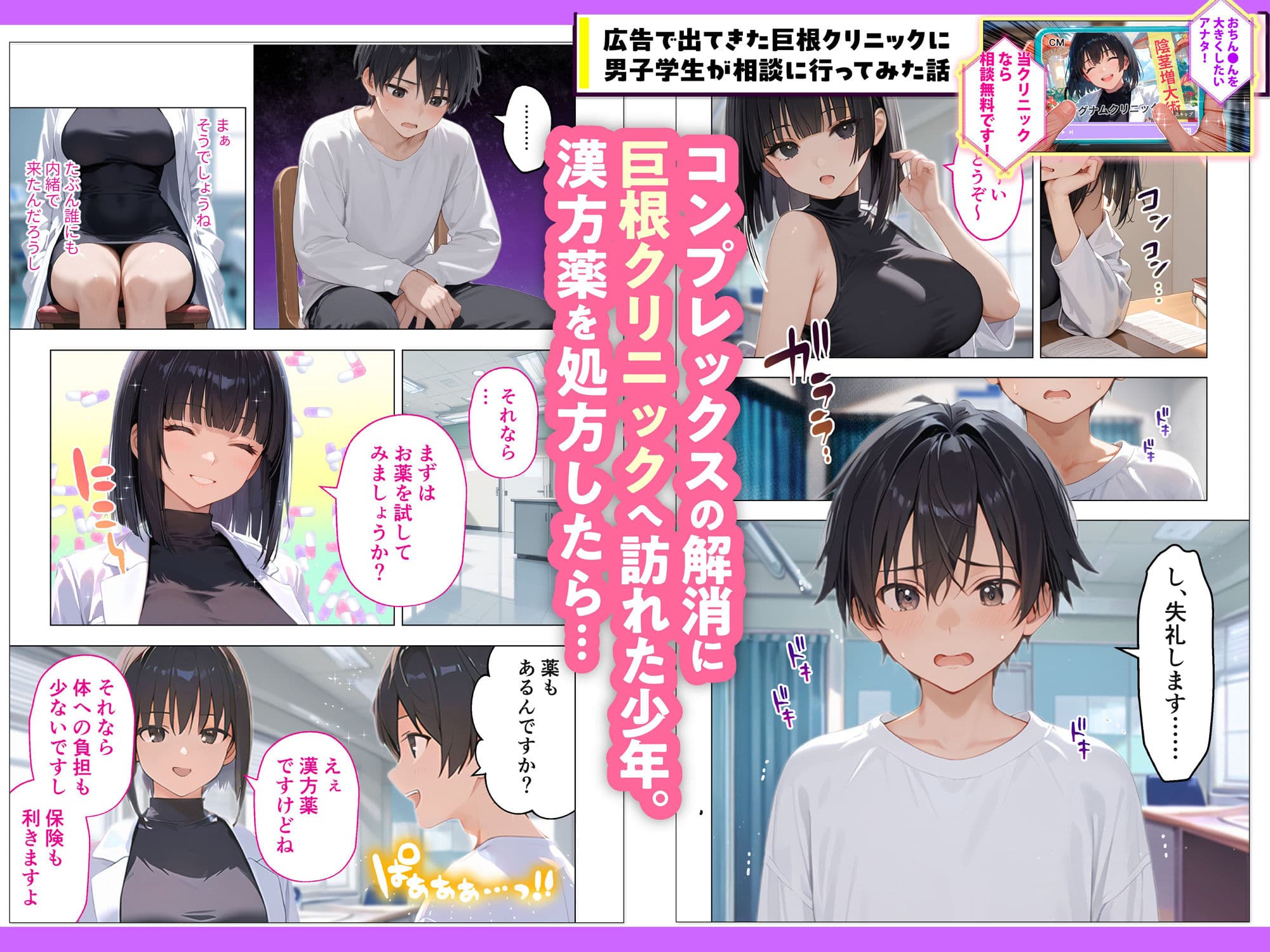 広告で出てきた巨根クリニックに男子学生が相談に行ってみた話 サンプル画像 1