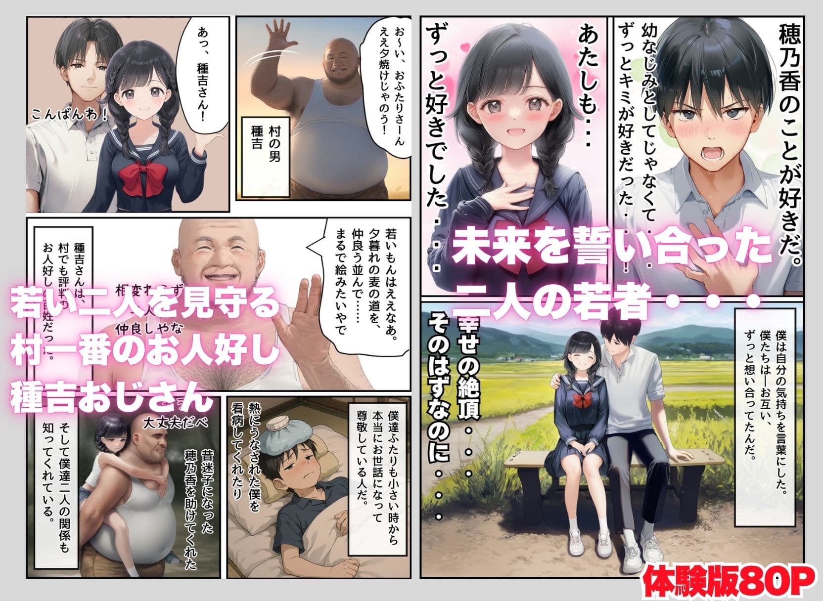 【因習村】村の飢饉を救うため差し出された僕の彼女、BMI40越えで性欲だけはいっちょまえの種付けおじさんに媚薬を飲まされ、おじさん特有のねちっこい前戯で全身べちょべちょに舐められたあげく、聖なる肉棒（チンカス付き）の掃除を実施！ その後はついに処女おまんこにゴールイン！入念かつ丹念にがん突きにされ、イキまくりんぐ！一晩中汗だくで連続絶頂アクメを決めさせられた話。 「穂乃香ぁ〜、オラの精、まるごと受け止めてくんろぉ〜〜！」 サンプル画像 2