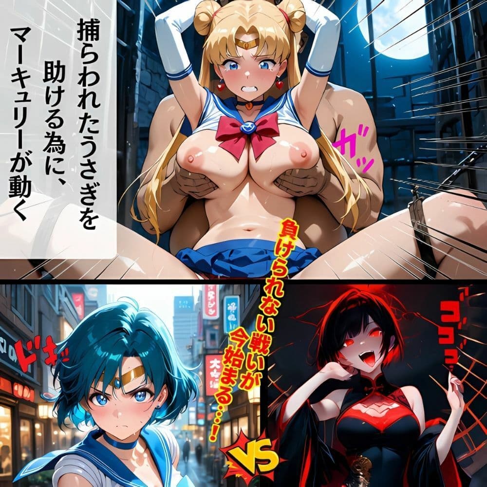 マーキュリーの敗北‥群がるおじさん達の餌食に‥沈むセーラー戦士 サンプル画像 1