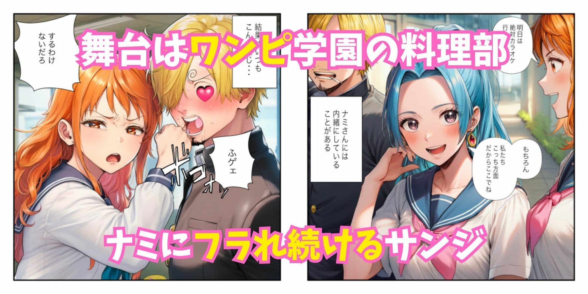 【ワンピ学園ハーレム】美女とサンジの制服えっち（ナミ・ボニー・ビビ） サンプル画像 1