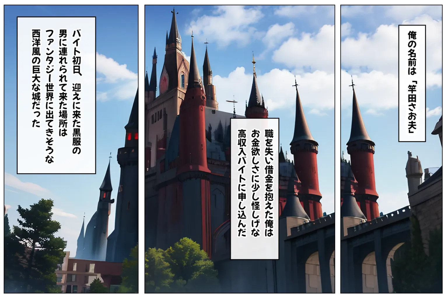 サキュバスハーレム城へようこそ！〜何度精子を搾り取られても終わらないサキュバスだらけのハーレム生活〜【1ぺージ1コマのマンガ風完全ストーリー】 - 2ページ