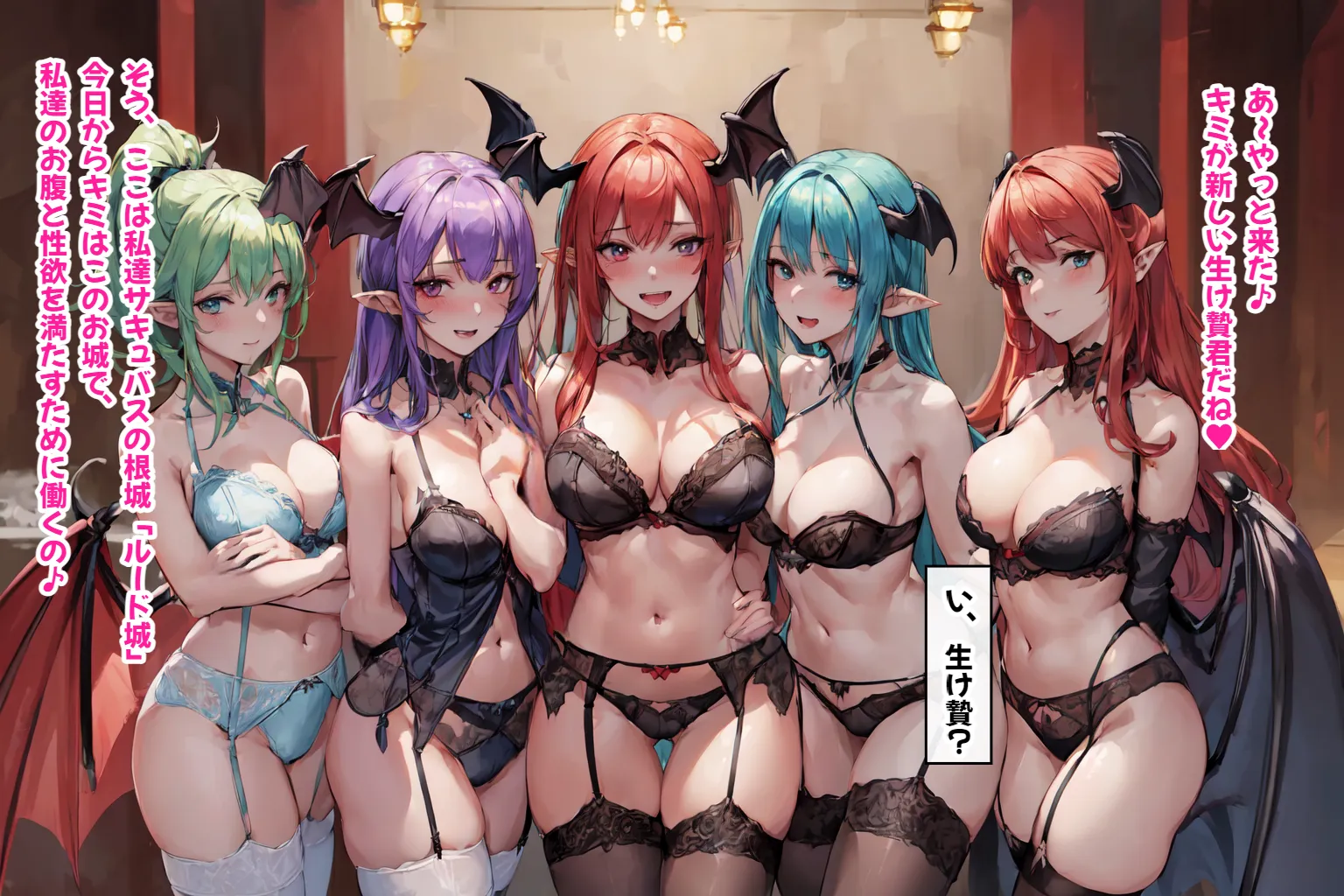 サキュバスハーレム城へようこそ！〜何度精子を搾り取られても終わらないサキュバスだらけのハーレム生活〜【1ぺージ1コマのマンガ風完全ストーリー】 - 21ページ