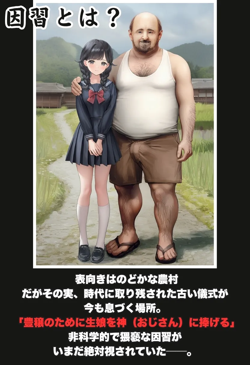 【因習村】村の飢饉を救うため差し出された僕の彼女、BMI40越えで性欲だけはいっちょまえの種付けおじさんに媚薬を飲まされ、おじさん特有のねちっこい前戯で全身べちょべちょに舐められたあげく、聖なる肉棒（チンカス付き）の掃除を実施！ その後はついに処女おまんこにゴールイン！入念かつ丹念にがん突きにされ、イキまくりんぐ！一晩中汗だくで連続絶頂アクメを決めさせられた話。 「穂乃香ぁ〜、オラの精、まるごと受け止めてくんろぉ〜〜！」 - 2ページ