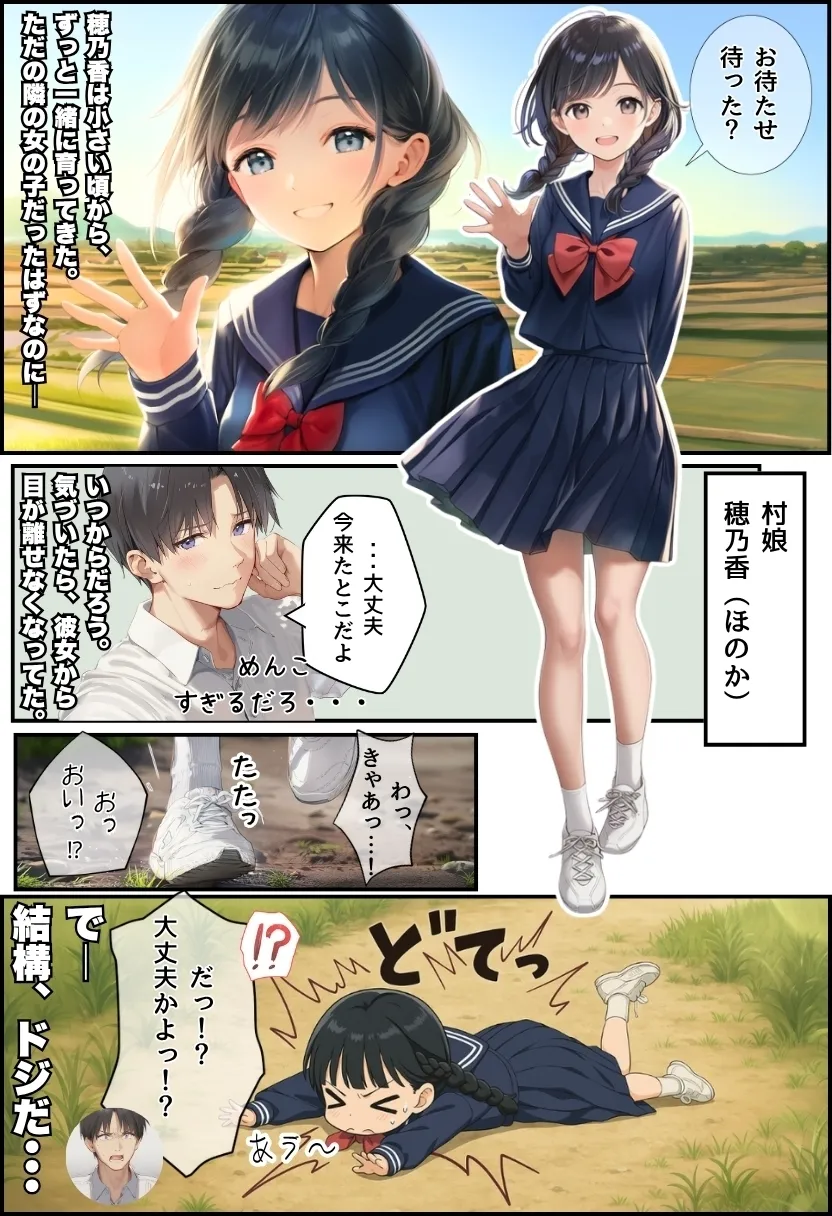 【因習村】村の飢饉を救うため差し出された僕の彼女、BMI40越えで性欲だけはいっちょまえの種付けおじさんに媚薬を飲まされ、おじさん特有のねちっこい前戯で全身べちょべちょに舐められたあげく、聖なる肉棒（チンカス付き）の掃除を実施！ その後はついに処女おまんこにゴールイン！入念かつ丹念にがん突きにされ、イキまくりんぐ！一晩中汗だくで連続絶頂アクメを決めさせられた話。 「穂乃香ぁ〜、オラの精、まるごと受け止めてくんろぉ〜〜！」 - 9ページ