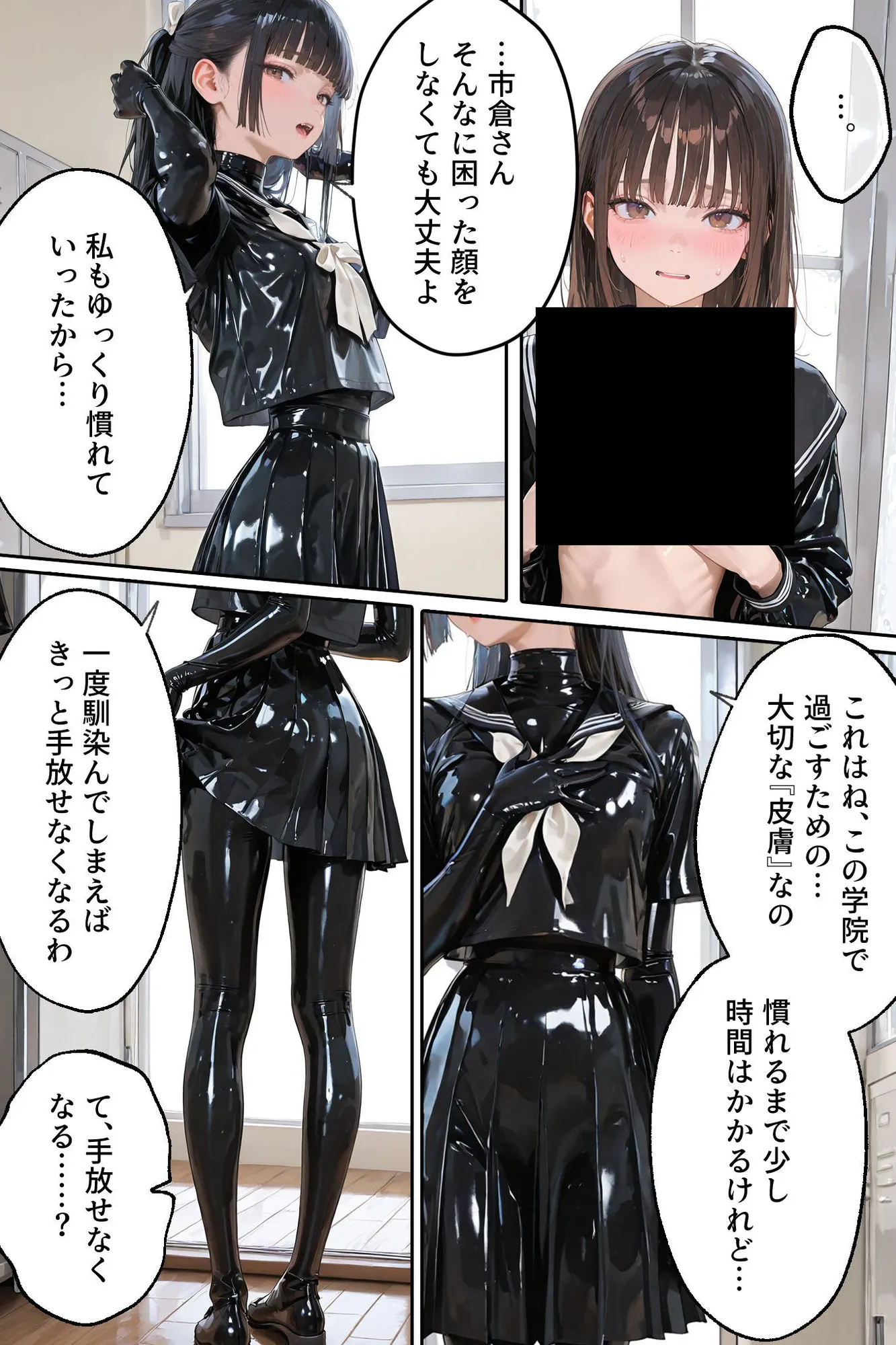 護謨学院『ラバーセーラー服着用レッスン』細身の女子生徒を包むボディスーツと滲む汗が滴る学生服 - 12ページ