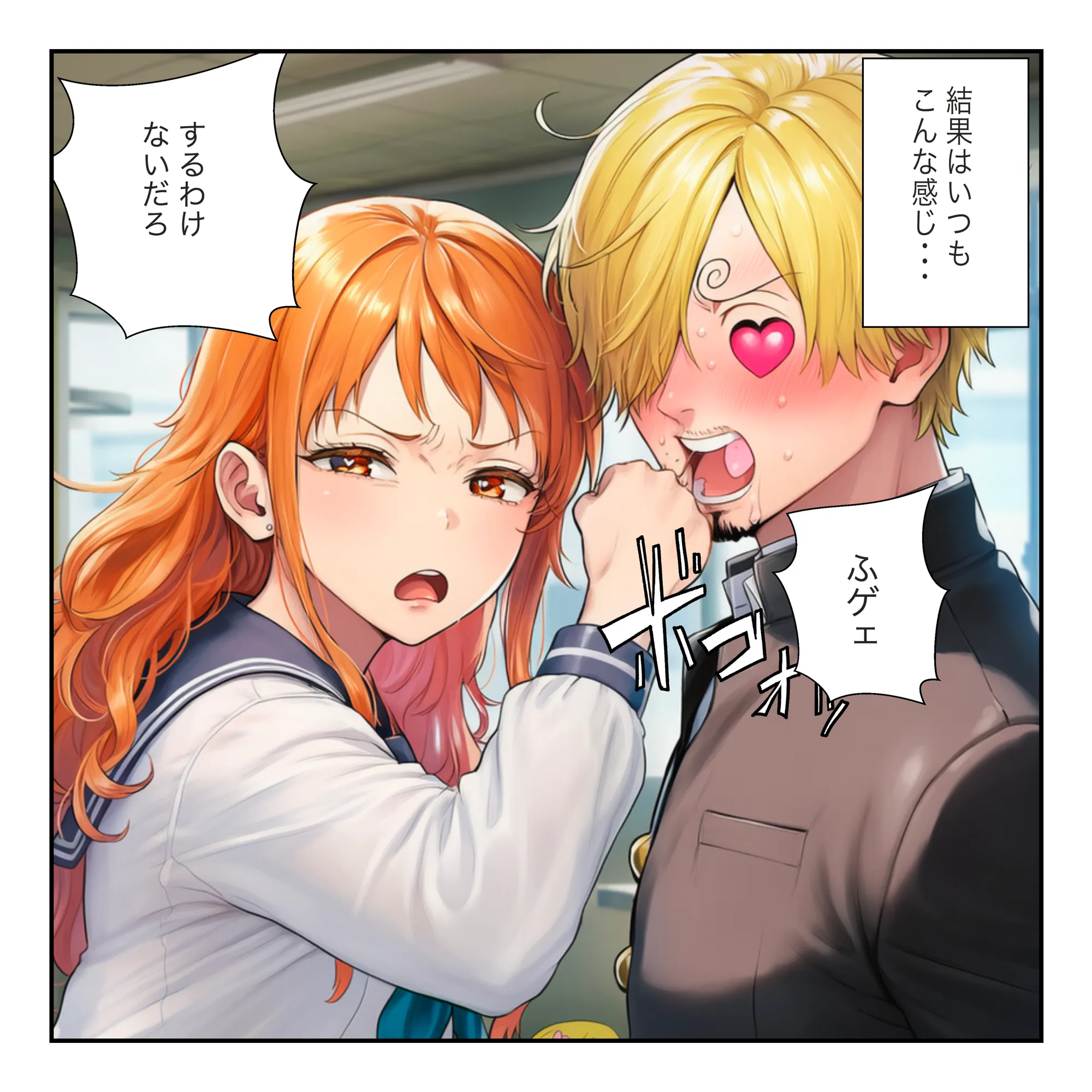 【ワンピ学園ハーレム】美女とサンジの制服えっち（ナミ・ボニー・ビビ） - 4ページ