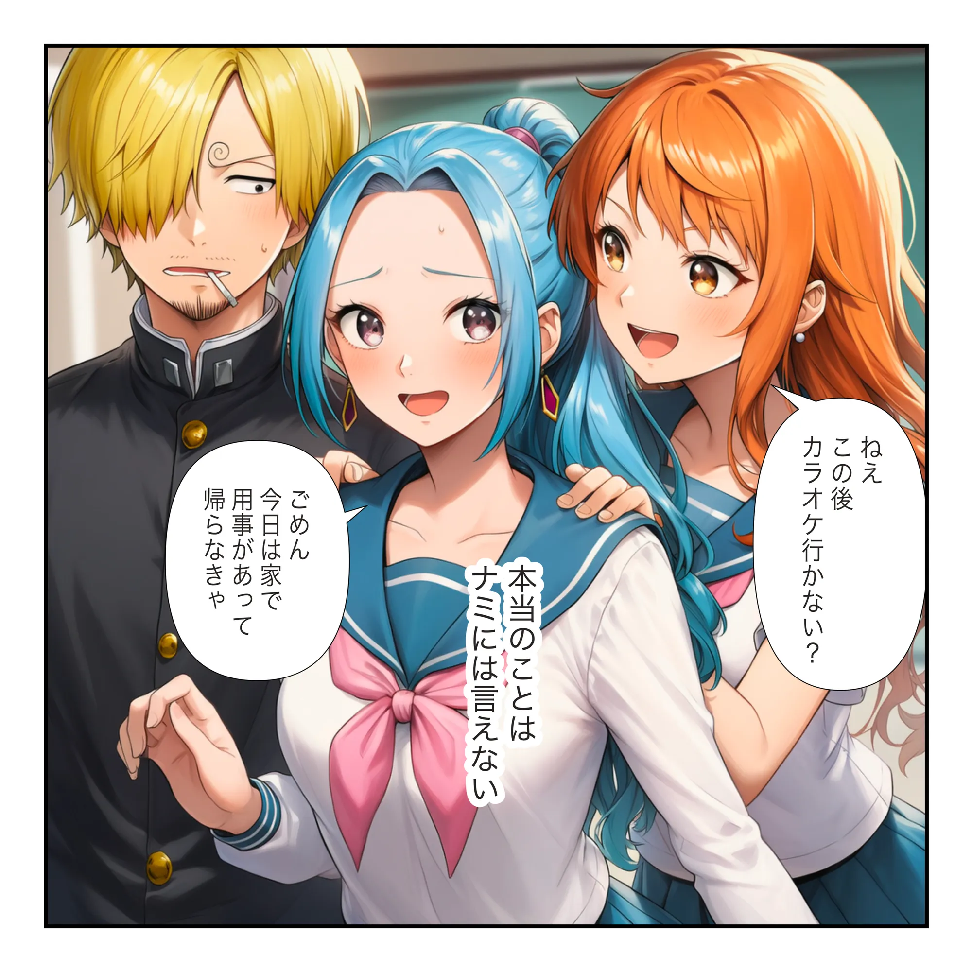 【ワンピ学園ハーレム】美女とサンジの制服えっち（ナミ・ボニー・ビビ） - 7ページ