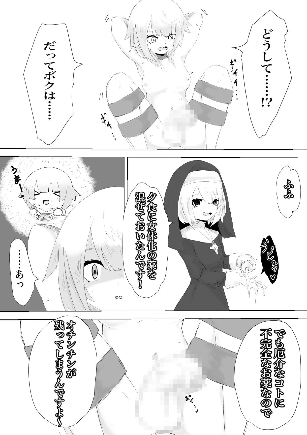 邪教シスターに女体化されオチン〇ンを没収されるお話 サンプル画像 9