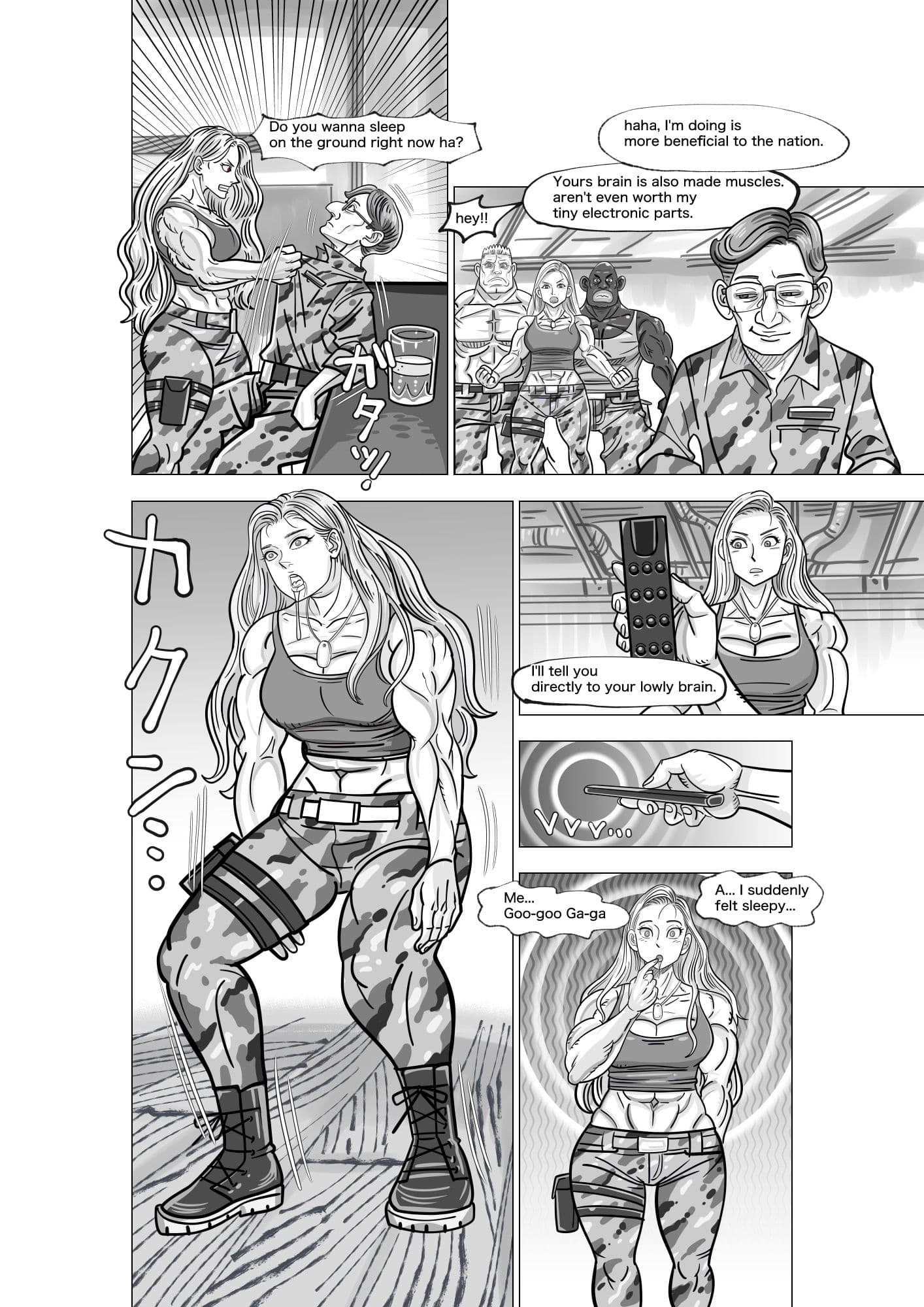 A comic where a female soldier is controlled as she pleases with a remote control 12 pages. サンプル画像 2