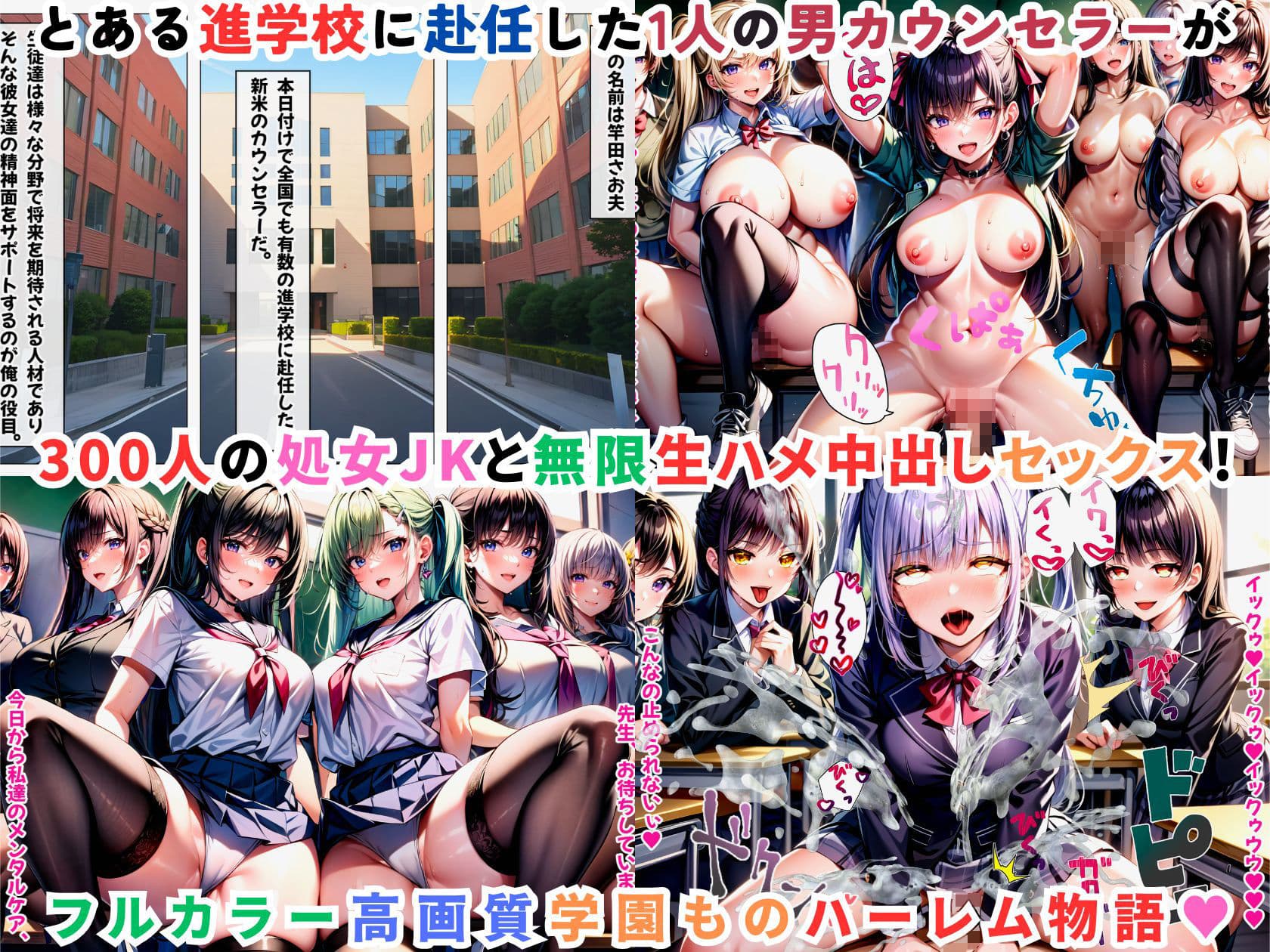 JKハーレム学園〜ハメてもハメても終わらない女子校生だらけのハーレム中出し学園生活〜【1ぺージ1コマのマンガ風完全ストーリー】 サンプル画像 1