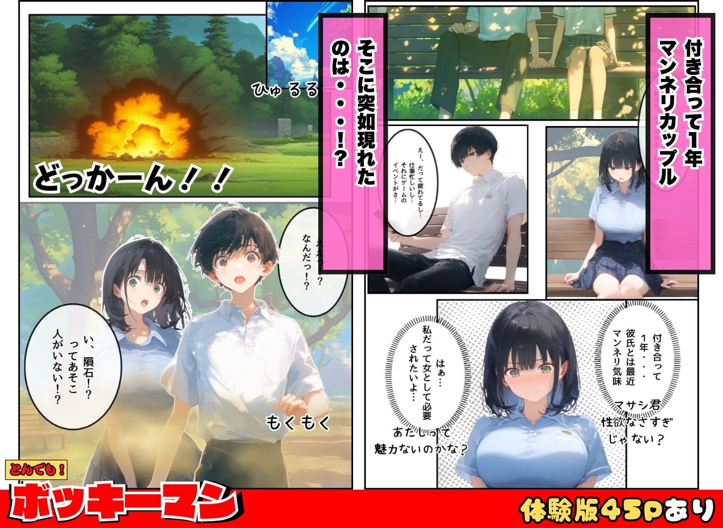 とんでも!ボッキーマン。〜彼氏の前で彼女を寝取ってボッキー!の巻〜 サンプル画像 2