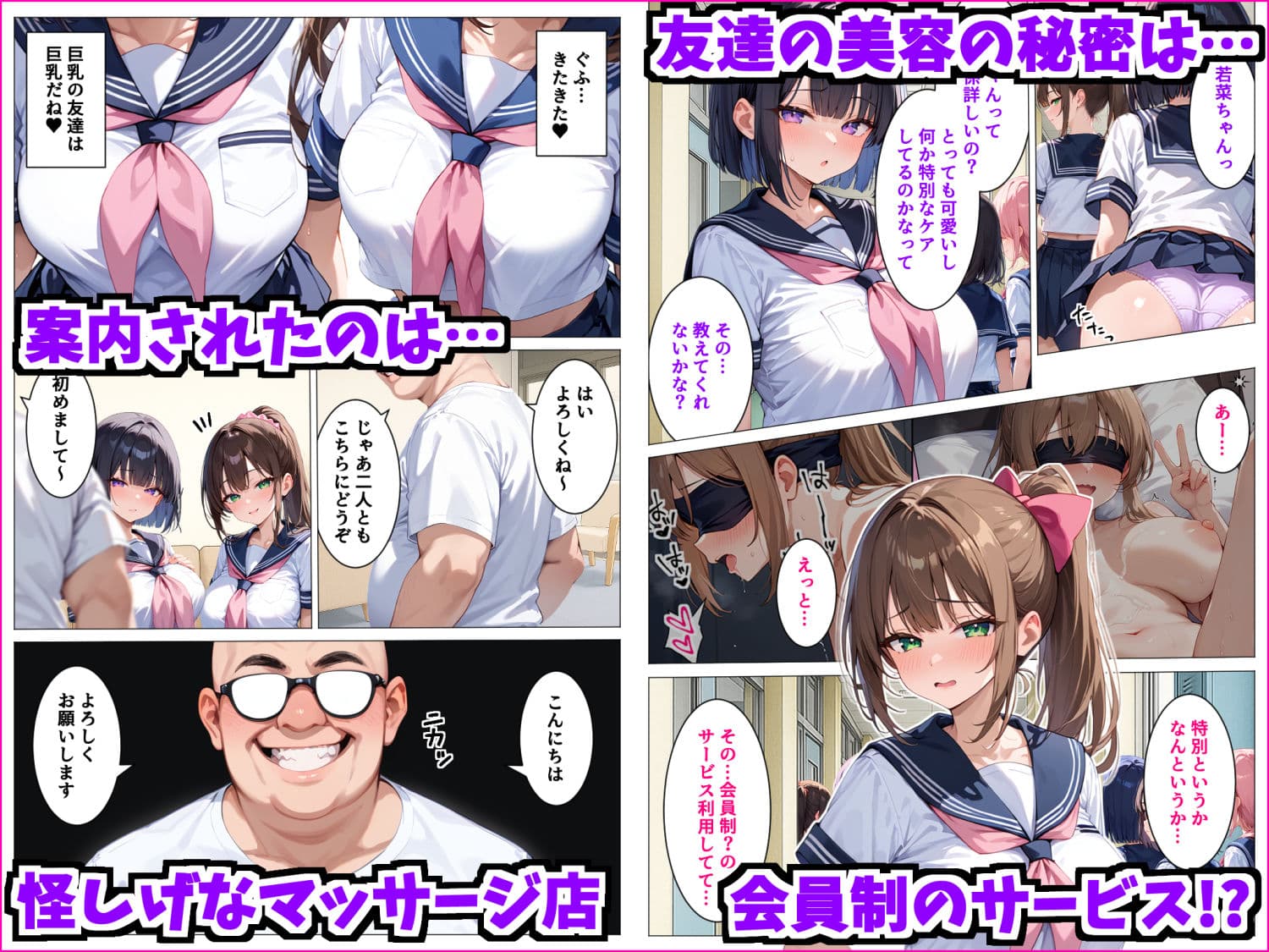 インチキマッサージ師とデカパイJKちゃんたち サンプル画像 1