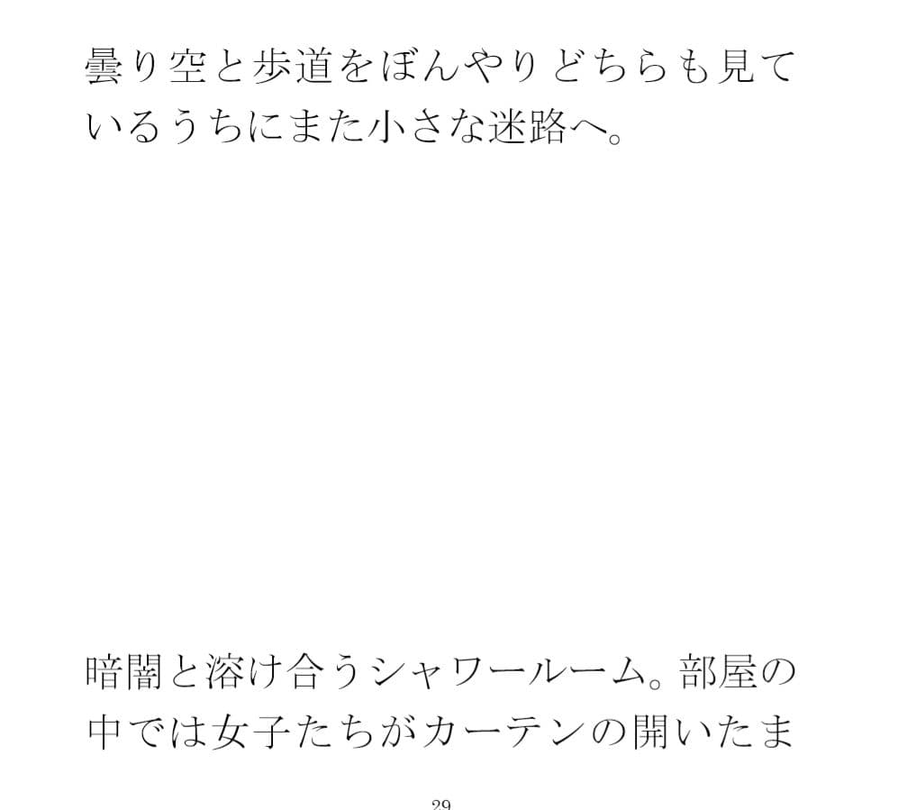 緩やかな街中の道路  女子のジーンズと曇り空に混じって暗くなってきた夜 サンプル画像 4