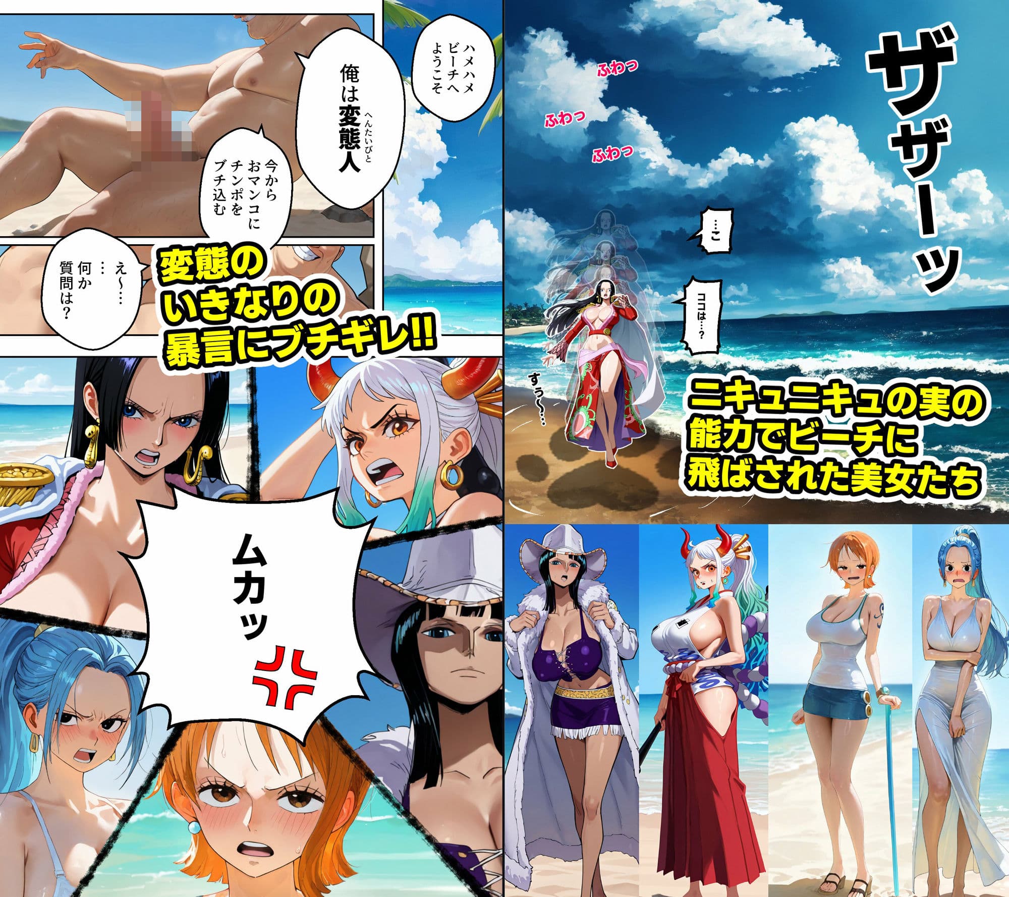 ワン○ース 催○ハメハメビーチ 【マンガ+CG集】 サンプル画像 2