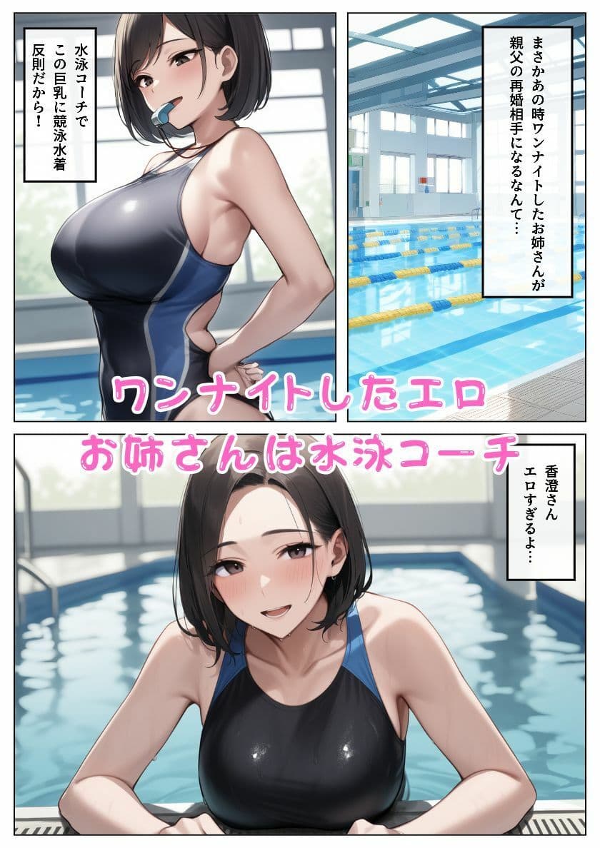 ママ活アプリでワンナイトした競泳水着お姉さんが義母に!?親父に隠れてセックスしまくり!:本編57P+おまけ162枚 サンプル画像 1