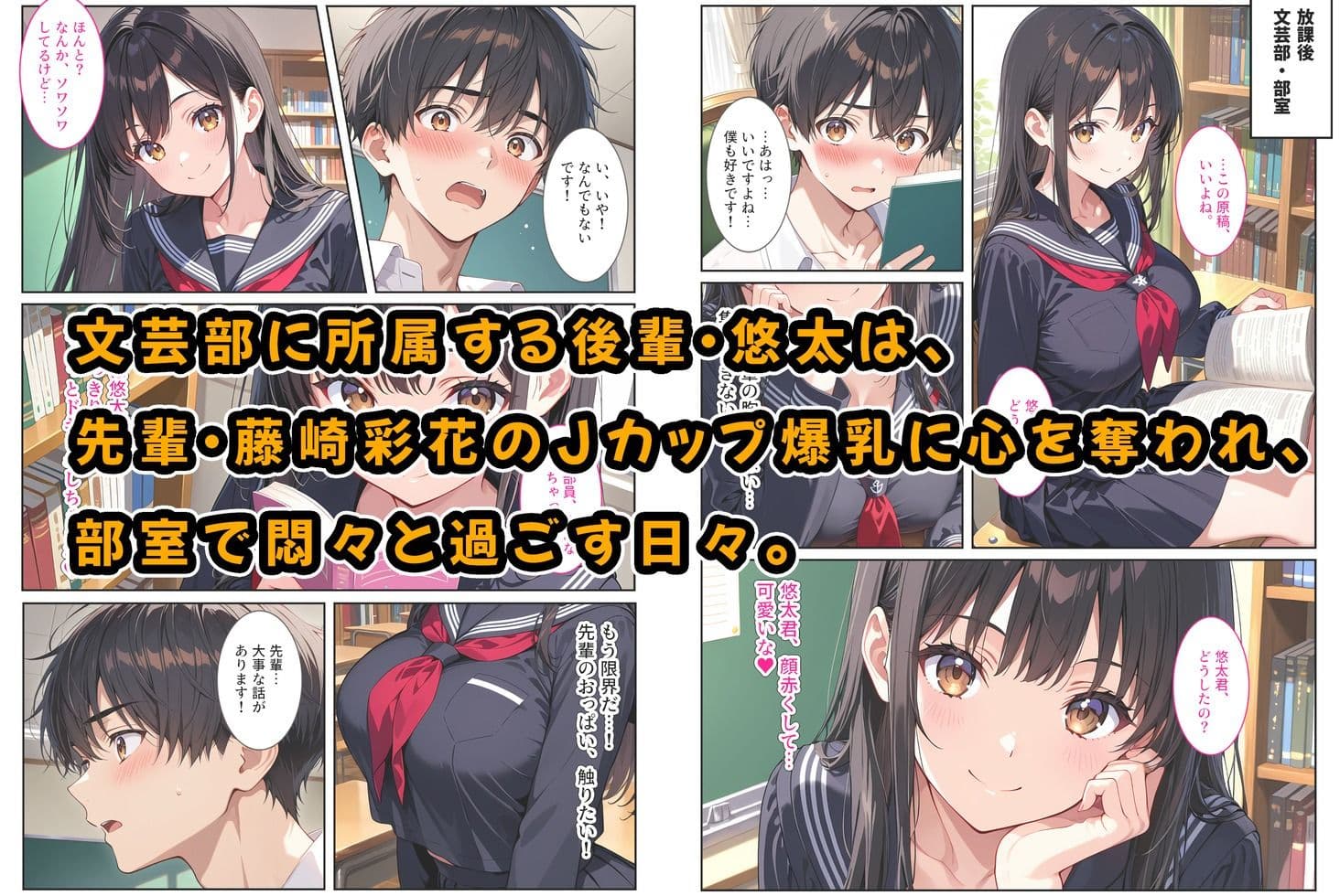 文芸部の先輩(爆乳)におっぱい揉ませてと土下座でお願いしたら… サンプル画像 1