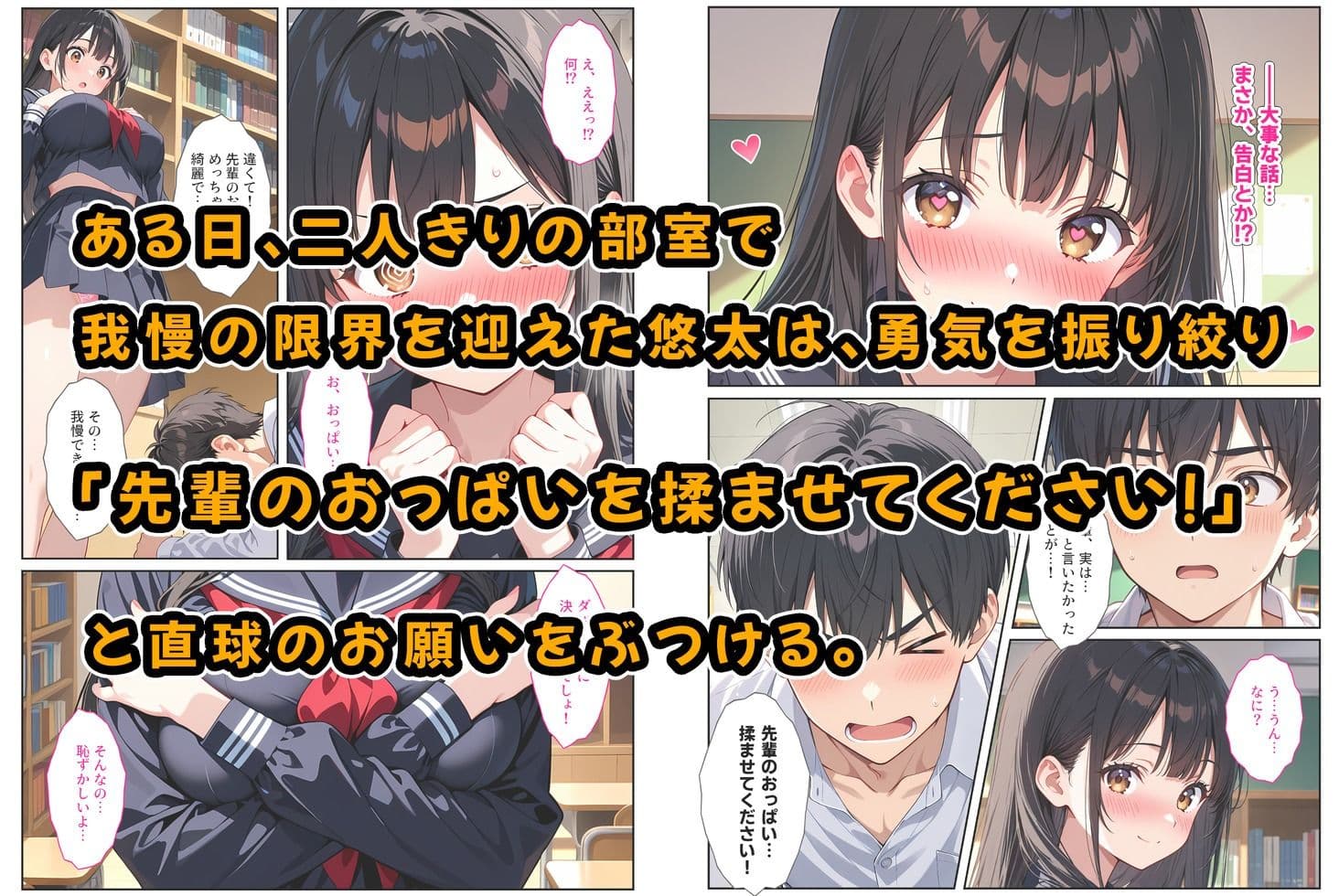 文芸部の先輩(爆乳)におっぱい揉ませてと土下座でお願いしたら… サンプル画像 2