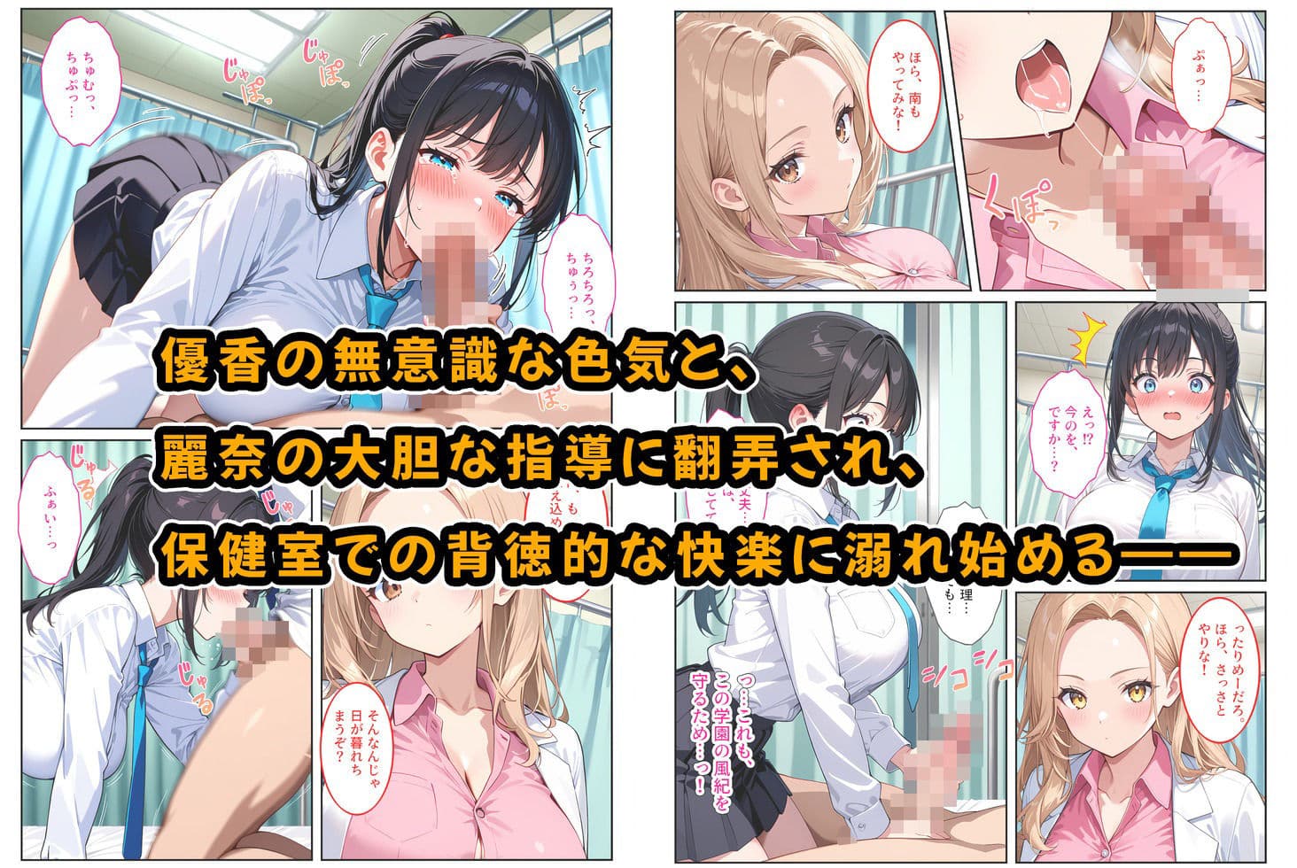 快楽に目覚めた無垢な爆乳風紀委員長とドMなギャル保健医に射精管理されています! サンプル画像 8