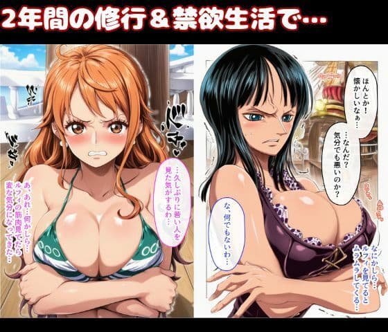 ナミとロビンがルフィのチンポでアヘ顔絶頂!2年間の修行で性欲爆発して中出しSEX サンプル画像 1