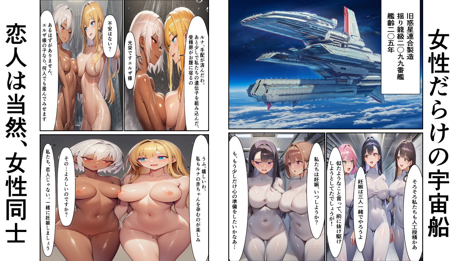 宇宙時代の百合カップルが男を挟みこんで妊娠するまで サンプル画像 1