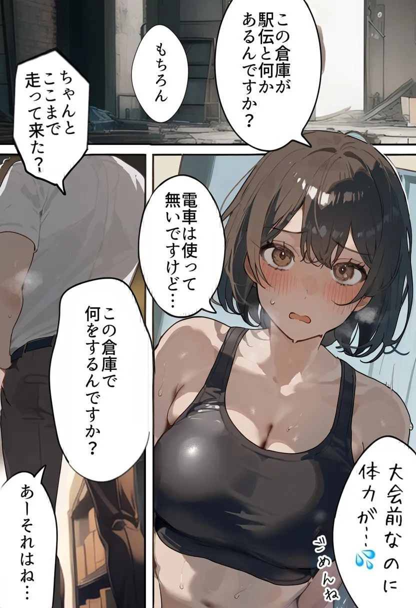 開催!寝取られ駅伝〜陸上女子は大会中に先輩OB達に中出し孕ませられても繋げ!精子塗れのバトンで優勝狙う!大学で遠距離になる前最後の幼馴染彼氏との初セックスは延期で色黒チャラ男OBに寝取られる話 - 9ページ