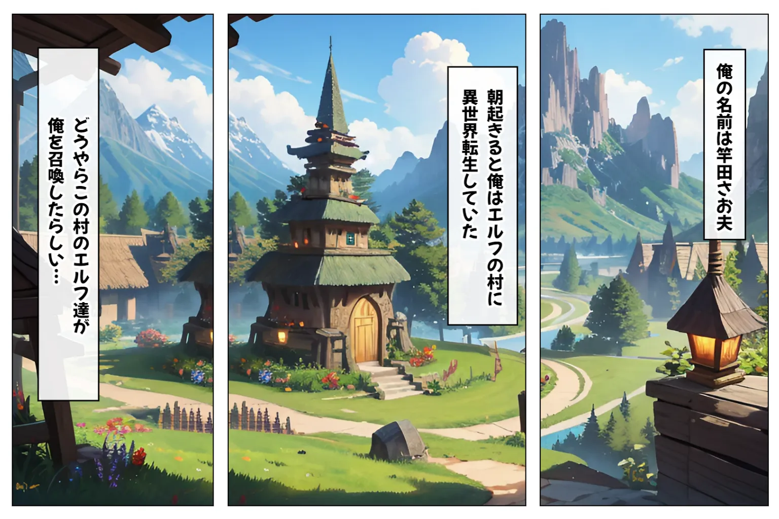ハーレムエルフ村へようこそ!〜異世界転生した俺が300人のエルフと中出し種付けハーレム生活〜【1ぺージ1コマのマンガ風完全ストーリー】 - 2ページ
