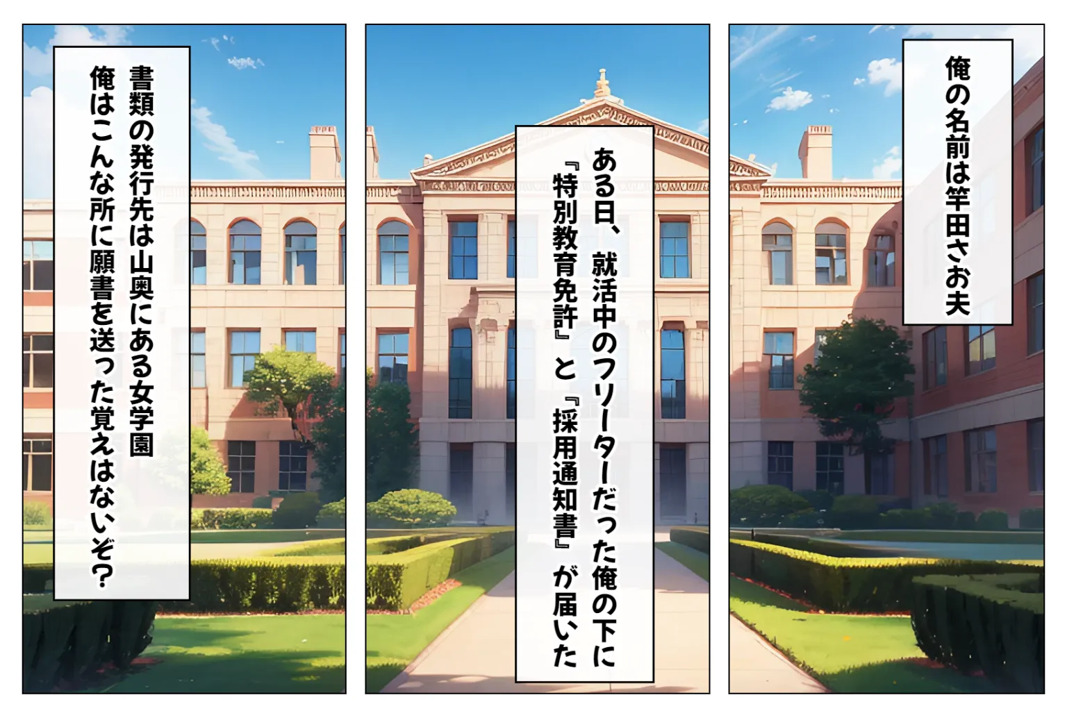 デカ尻ハーレム学園〜ハメてもハメても終わらない巨尻女子校生だらけのハーレム学園生活〜【1ぺージ1コマのマンガ風完全ストーリー】 - 1ページ