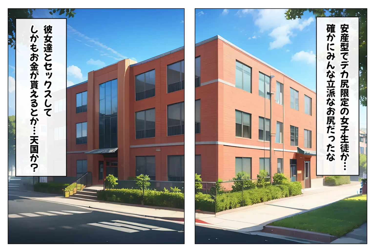 デカ尻ハーレム学園〜ハメてもハメても終わらない巨尻女子校生だらけのハーレム学園生活〜【1ぺージ1コマのマンガ風完全ストーリー】 - 2ページ