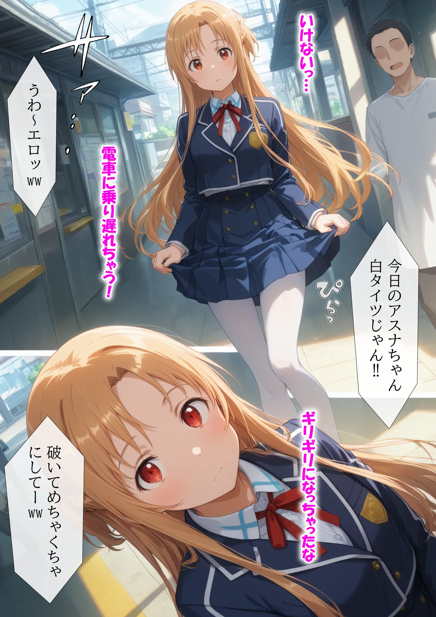 調教ヒロイン 結〇明日奈編 電車でオス達に痴〇されてメスにされました - 1ページ