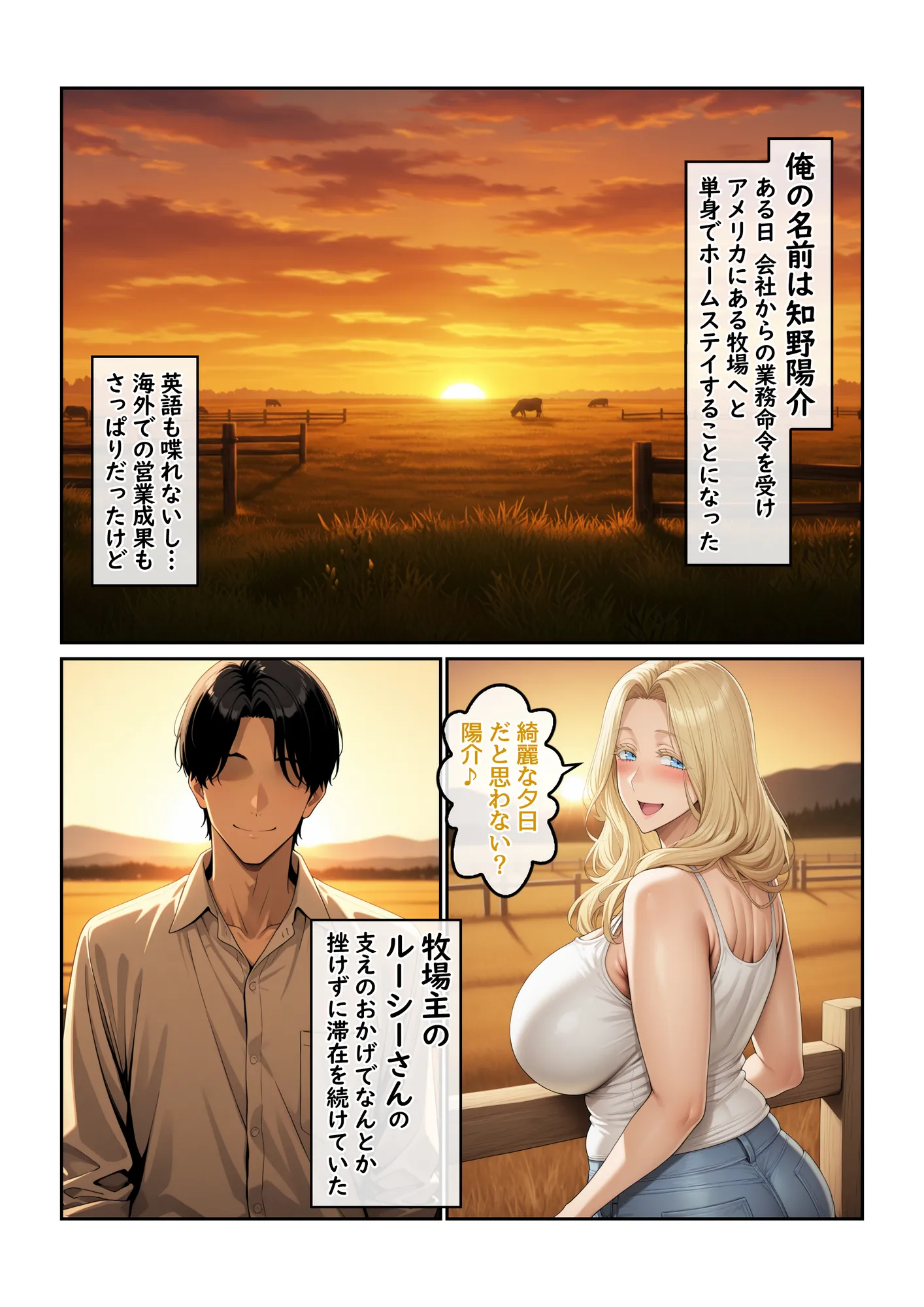 ホームステイ先の爆乳ブロンド美女に雌牛コスで誘惑されてイチャラブ種付け生活2 - 1ページ